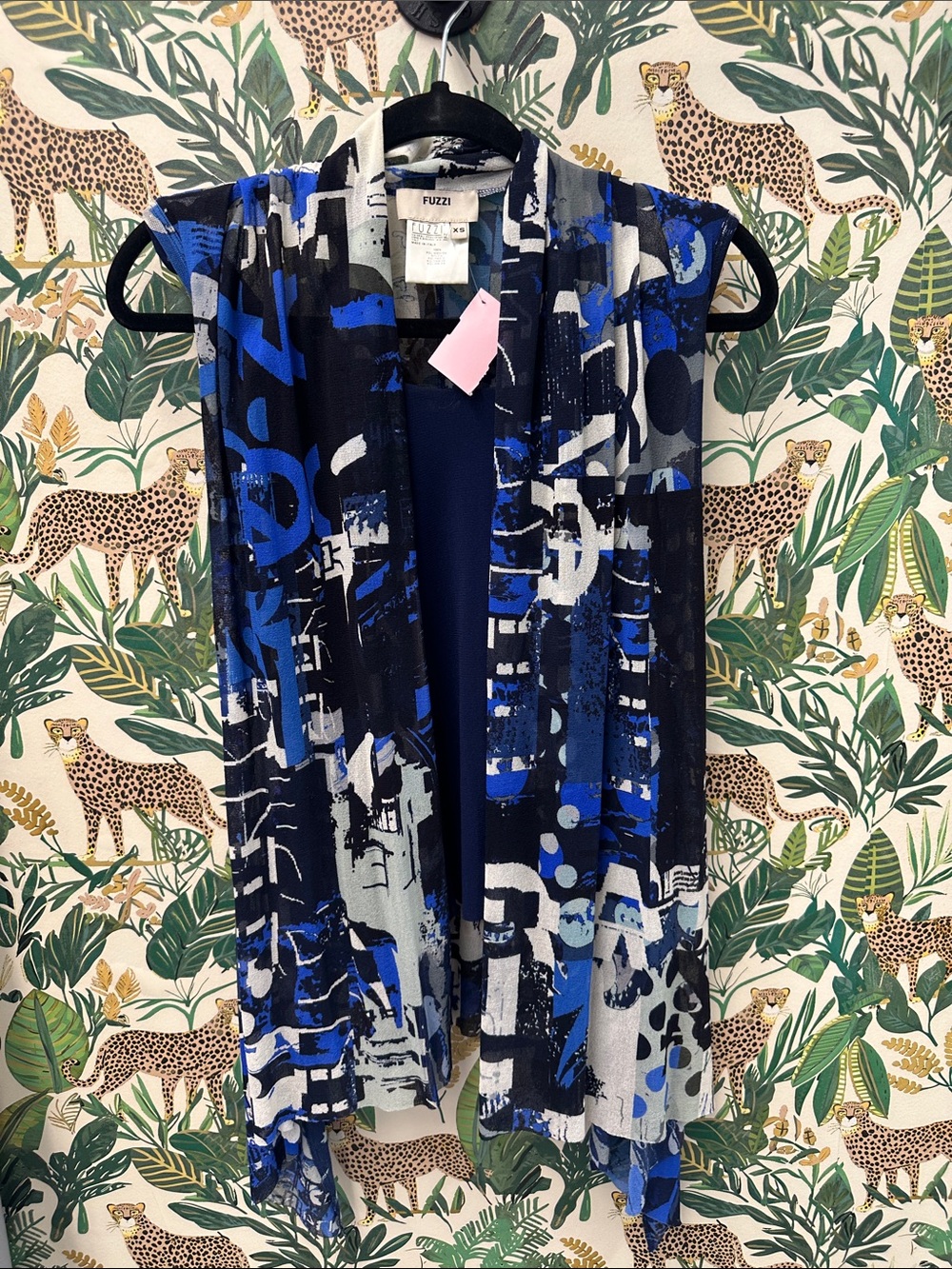 Fuzzi Women’s Abstract Print Open Front Vest - Blue/Black XS